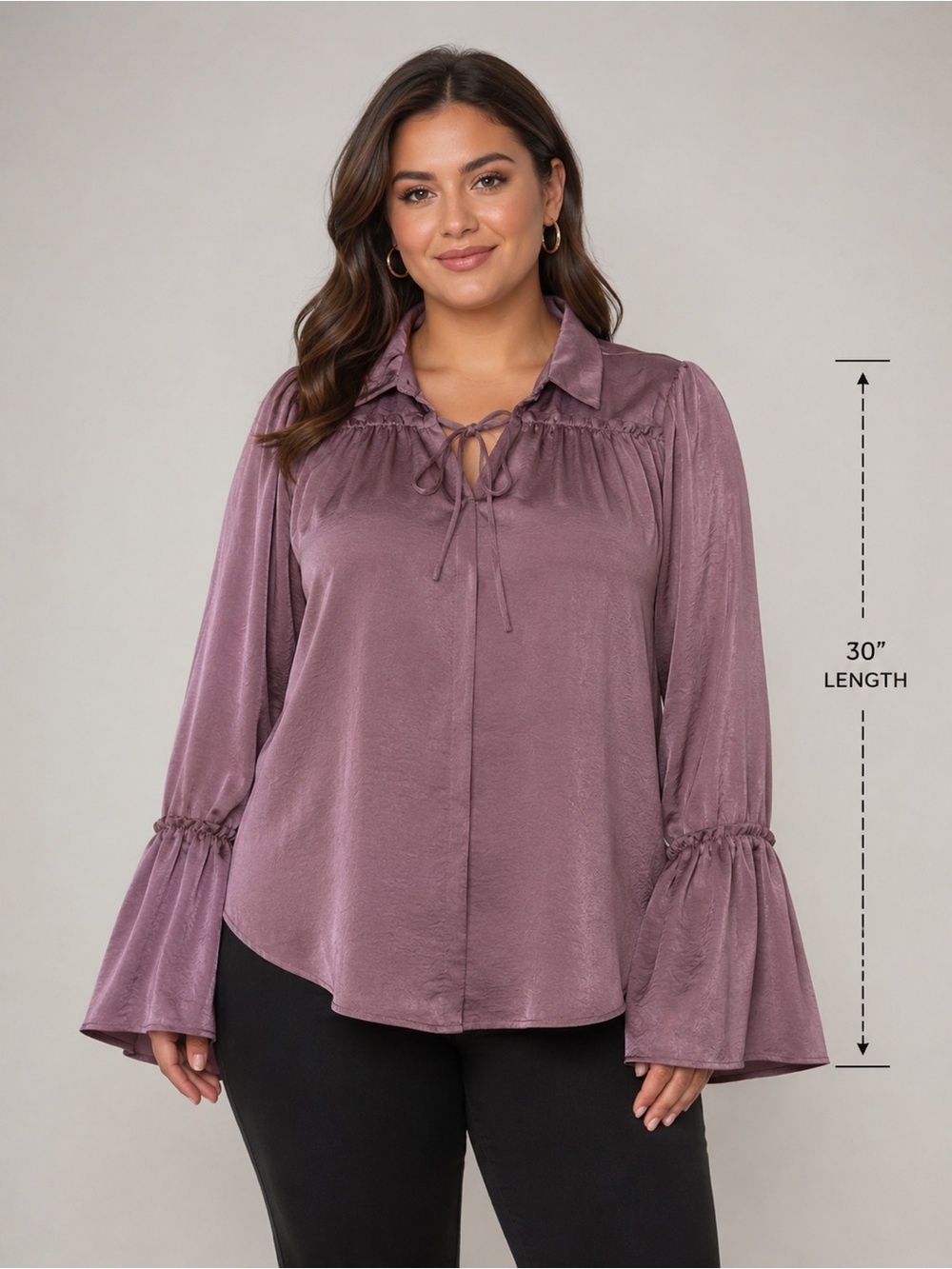 Women's Chicsoul.com Mauve Satin Bell Sleeve
Blouse - Size XL